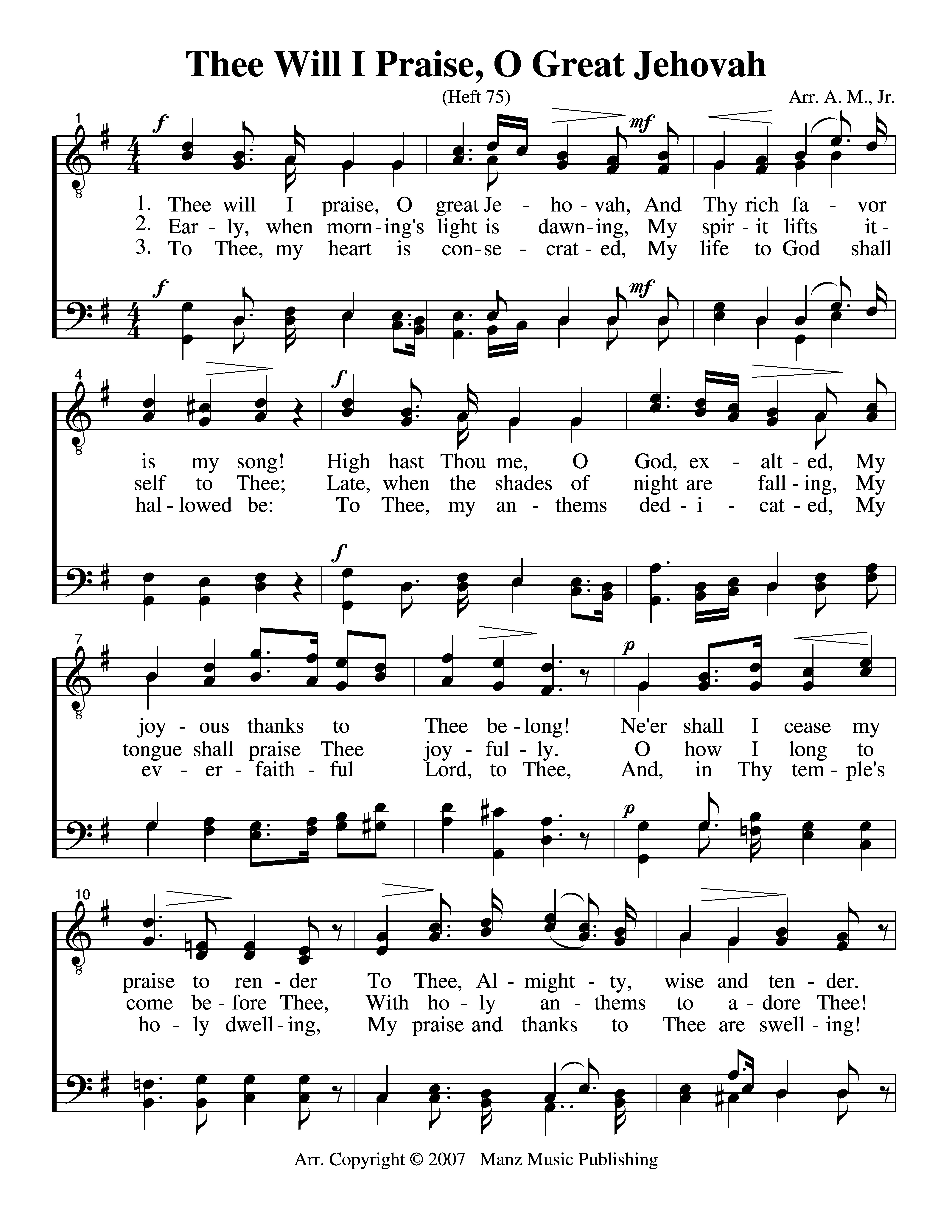 Thee Will I Praise, O Great Jehovah page 1