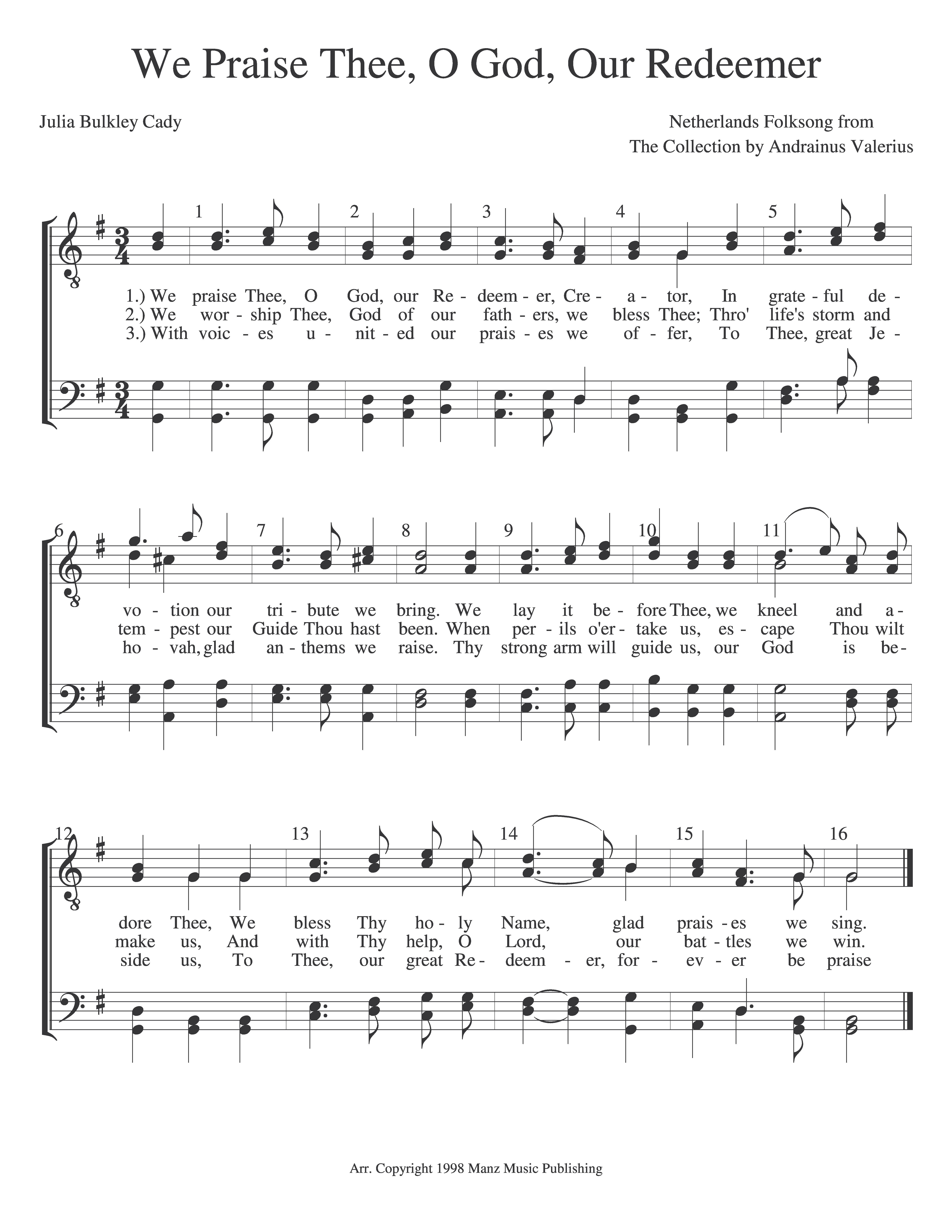 We Praise Thee, O God, Our Redeemer